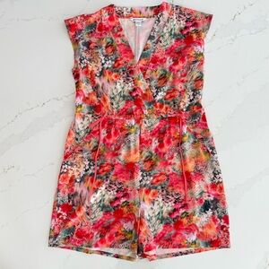 Athleta Women's Marlow Romper Pink Orange Floral Pattern Size M